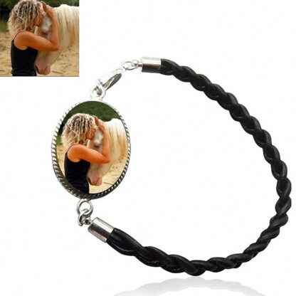 Sterling Silver and Braided Leather Photo Bracelet